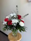 Vase Red Roses and White Mixed